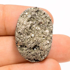 Cabochon drusa di pirite naturale, pietra preziosa sciolta, pietra preziosa drusa di pirite dorata di forma ovale, pietra per gioielli, regalo per lei