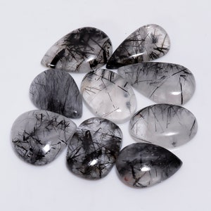 Pedra preciosa de quartzo rutilo preto natural 9 peças lote 23x16 29x17 mm tamanho mix forma rutilo quartzo cabochão lote mix forma lote (pedras como imagem