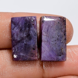 Natürliche Trapiche Lila Saphir Strahlende Form Cabochon Edelstein-Paar für die Herstellung von Ohrringen 23 Ct 18X10X4 mm (Paar als Abbildung)