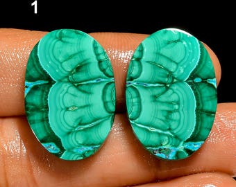 Natural Chrysocolla Malachite Pair Cabochon, Matched Pair Chrysocolla Malachite Gemstone,  Chrysocolla Crystal Pair For Earring Making