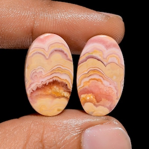 Par de piedras preciosas sueltas de rodocrosita natural de forma ovalada, cabujón, para hacer aretes, 29 ct., 20 x 11 x 3 mm (par como en la imagen)