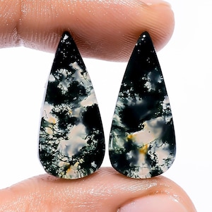 Paire de pierres précieuses en vrac en forme de poire en agate mousse naturelle pour la fabrication de boucles d'oreilles, poids 15 carats, taille 22X10X3mm