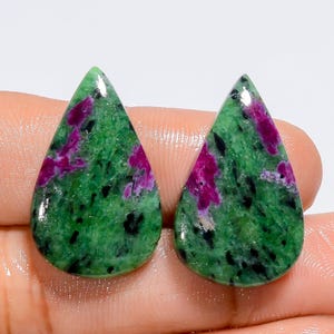 Paire de pierres précieuses en vrac en forme de poire, rubis zoisite et rubis naturel, 39 carats 25 x 15 x 4 mm (paire de zoisite rubis comme sur la photo)