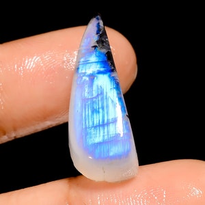 Pedra de lua de arco-íris preta natural, pedra preciosa de turmalina preta, 26x9x7 mm, tamanho 15 quilates, forma irregular, pedra de lua de arco-íris
