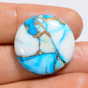 Cabochon rotondo turchese blu ghiaccio rame per la creazione di gioielli, 22 carati, 22 x 22 x 5 mm (pietra come da immagine)