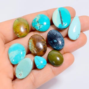 Cabochon di turchese tibetano naturale, pietre preziose sfuse, lotto da 10 pezzi, per realizzare gioielli, 81 ct, dimensioni 11x9, 20 x 15 mm (pietra come da foto).
