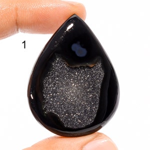 Natürlicher schwarzer Onyx Druzy Edelstein, schwarzer Diamant Druzy Cabochon, schwarzer Kristall, Schmuckherstellung Stein, Geburtsstein, Geschenk für sie