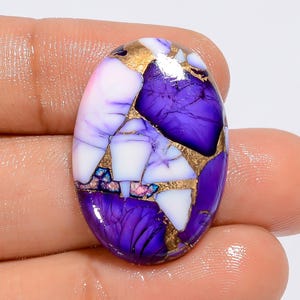 Cabochon ovale in rame turchese naturale, rosa viola, bianco, per la creazione di gioielli, 22 carati, 27 x 20 x 5 mm (pietra come da immagine)