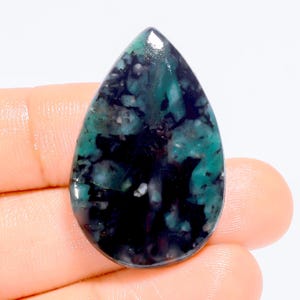 Smeraldo naturale a forma di pera, pietra preziosa sciolta cabochon per la creazione di gioielli, 36 carati, 33 x 21 x 4 mm (pietra come da foto)