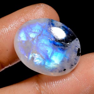 Cabochon naturel en pierre de lune arc-en-ciel de forme ovale, pierre précieuse en vrac pour la fabrication de bijoux, 22 carats 20X15X5 mm (Pierre comme image)