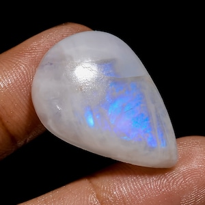 Pietra di luna arcobaleno naturale di fuoco, pietra di luna blu fuoco, pietra di luna a forma di goccia, cristallo di pietra di luna 27 x 18 x 8 mm, 35 carati