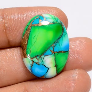 Natural Green Blue Copper Turquoise Oval Shape Cabochon Loose Gemstone For Making Jewelry 21 Ct. 23X18X5 mm (Stone as picture)