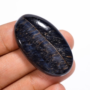 Piedra preciosa de ojo de tigre azul natural Forma ovalada Piedra de ojo de tigre azul Cabujón de ojo de tigre azul ovalado grande 38X22X6 mm Tamaño 50 quilates Cabina (como en la imagen