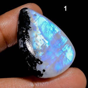Natuurlijke regenboog maansteen kristal, maansteen met zwarte toermalijn cabochon, losse maansteen edelsteen, sieraden maken steen, cadeau voor haar