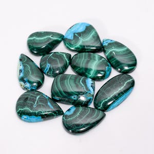 Cabochão de malaquita crisocola natural, pedra preciosa solta, lote com 10 peças para fazer joias, peso 248 quilates, tamanho 19 x 16, 28 x 14 mm (cabine conforme a imagem)