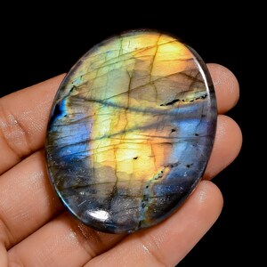 Cabochon en labradorite naturelle de forme ovale, pierre précieuse en vrac pour la fabrication de bijoux, 145 carats Cristal de labradorite de 52 x 42 x 7 mm (pierre comme sur la photo)