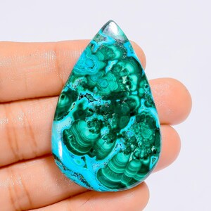 Malachite naturale crisocolla a forma di pera, pietra preziosa sciolta cabochon per la creazione di gioielli, 84 carati, 46 x 29 x 5 mm (pietra come da immagine).