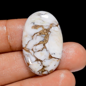 White Buffalo Kupfer Türkis Oval Form Cabochon Lose Edelstein für die Herstellung von Schmuck 23 Ct 29X19X4 mm (Stein als Abbildung)