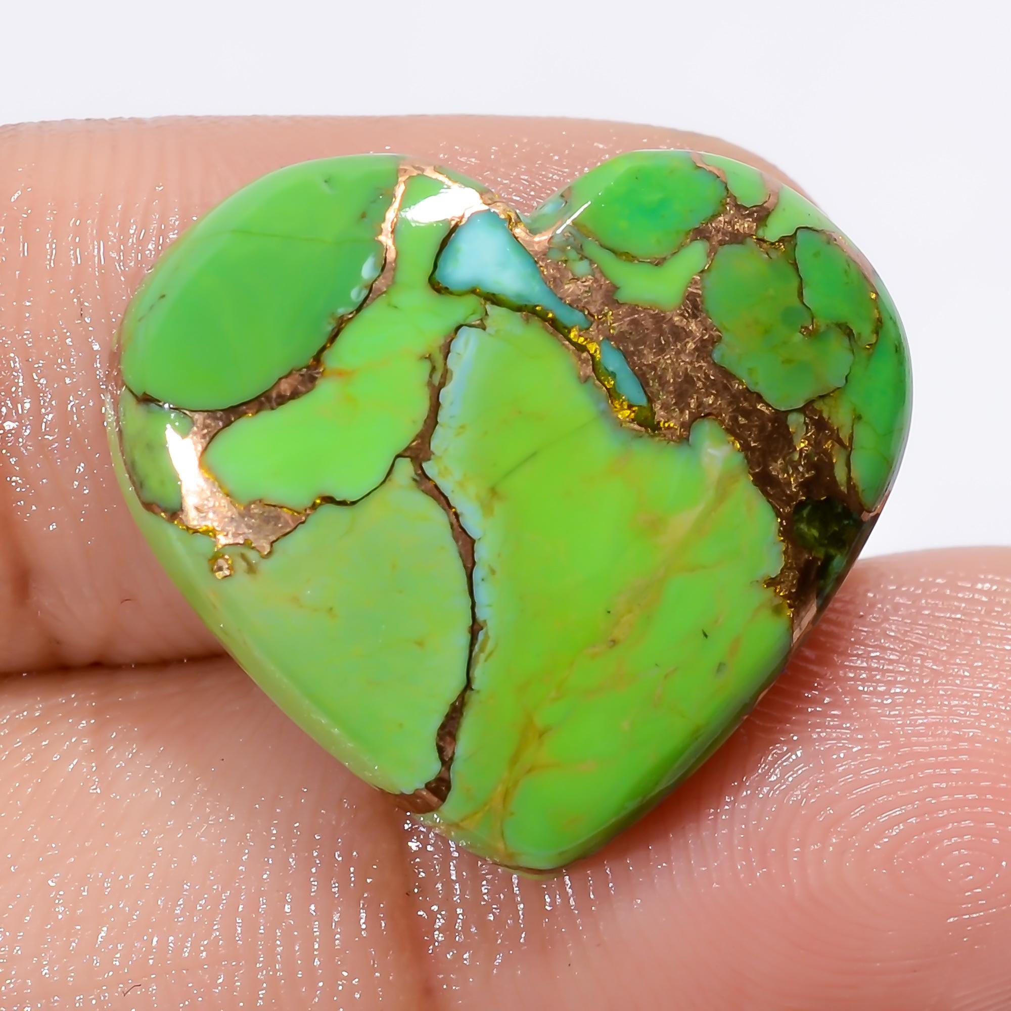 カサ マヤ ヒンジ ブレスレット メキシコ 銅 & 真鍮 グリーンジェイド付き Green Copper Turquoise Heart Cabochon: Arizona Gemstone, 17 Ct