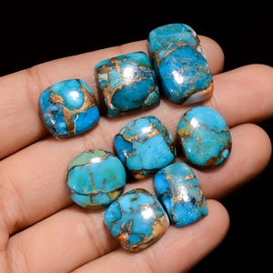Cabochon di turchese ostrica naturale sciolto, 8 pezzi, per realizzare gioielli, peso 65 ct. Dimensioni 12X12 19 x 12 mm (turchese come da foto)