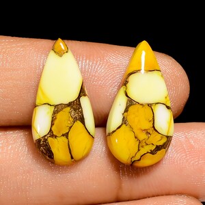 Natürlicher Honig Kingman Türkis-Paar Cabochon Birnenform Cabochon Loses Edelstein-Paar für die Herstellung von Ohrringen 14 Ct 21X10X3 mm (Paar wie Abbildung