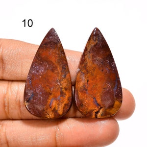 Paire d'agate mousse rouge naturelle Cabochon Paire de pierres précieuses en vrac Cristal d'agate mousse pour la fabrication de boucles d'oreilles
