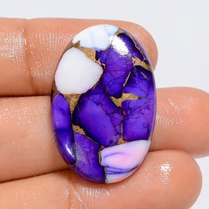 Cabochon ovale in rame turchese naturale, rosa viola, bianco, per la creazione di gioielli, 26 carati, 30 x 20 x 5 mm (pietra come da immagine)