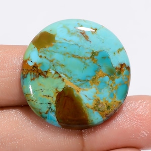 Natuurlijke Kingman-turkoois cabochon, hemelsblauw turkoois kristal, ronde Kingman-turkoois edelsteen, maat 27 x 27 x 4 mm, gewicht: 24 karaat