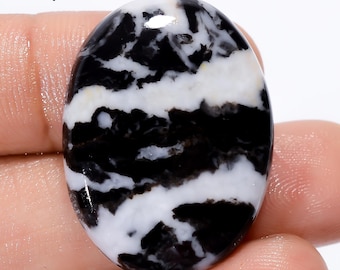 Cabujón de jaspe cebra negro natural: cristal ovalado de equilibrio