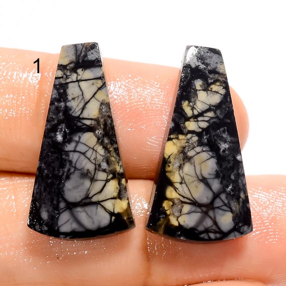 Natural Picasso Jasper Cabochon Pair: Polished Stone for Earrings