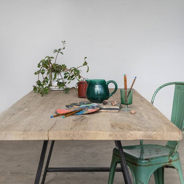 Plateau de table en bois chêne / bois massif naturel / fait main / fabrication française artisanale