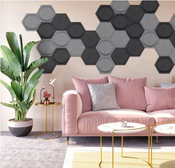 Panneaux muraux en feutre hexagonal 3D Panneau acoustique Écologique et  insonorisant 30x30cm beaucoup de couleurs Panneau décoratif mural,  décoration de chambre à coucher -  France