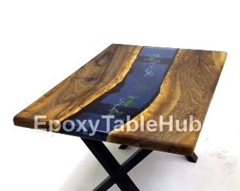 Epoxy tafel, eetkamer, bank, middelste tafelblad Live Edge Walnut Table, Custom Order, Epoxy Resin River Table, Natuurlijk hout ALLEEN TAFEL,