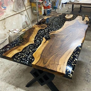 Handmade Live Edge Resin River Coffee Table: Executive Office Decor