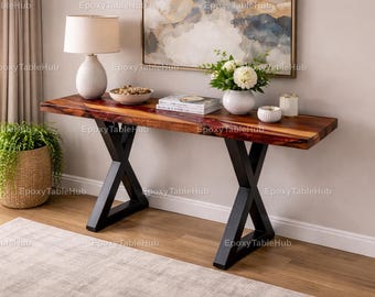 Red Epoxy River Console Table | Walnut Live Edge Entryway Table | Custom Resin Hallway Table | Luxury Modern Rustic Console Table with Red