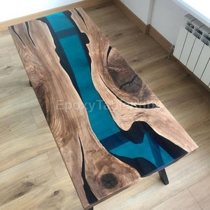 Walnut Live Edge Epoxy River Dining Table: Custom Resin Wood