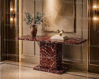 Luxury Rosso Levanto Marble Console Table, Deep Red Natural Stone Sofa Table, Contemporary Hallway Decor Handmade Red Marble Console Table,