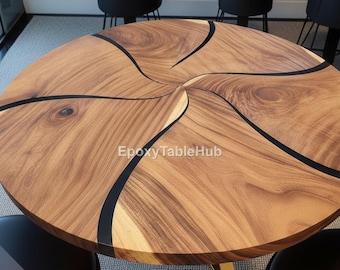 Handmade Round Epoxy Resin Dining Table | Live Edge Wood & Resin Center Table | Custom Modern Epoxy Furniture