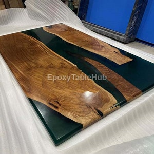 Walnut Live Edge Epoxy River Dining Table: Custom Resin Wood