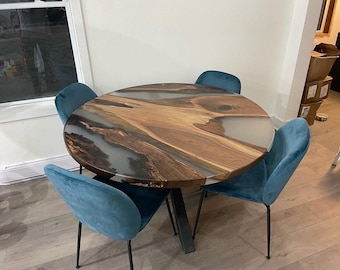 Handmade Live Edge Wood River Table: Round Epoxy Resin Dining Table