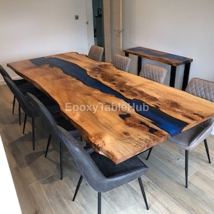 Handmade Live Edge Epoxy River Dining Table: Rustic Modern Wood & Resin