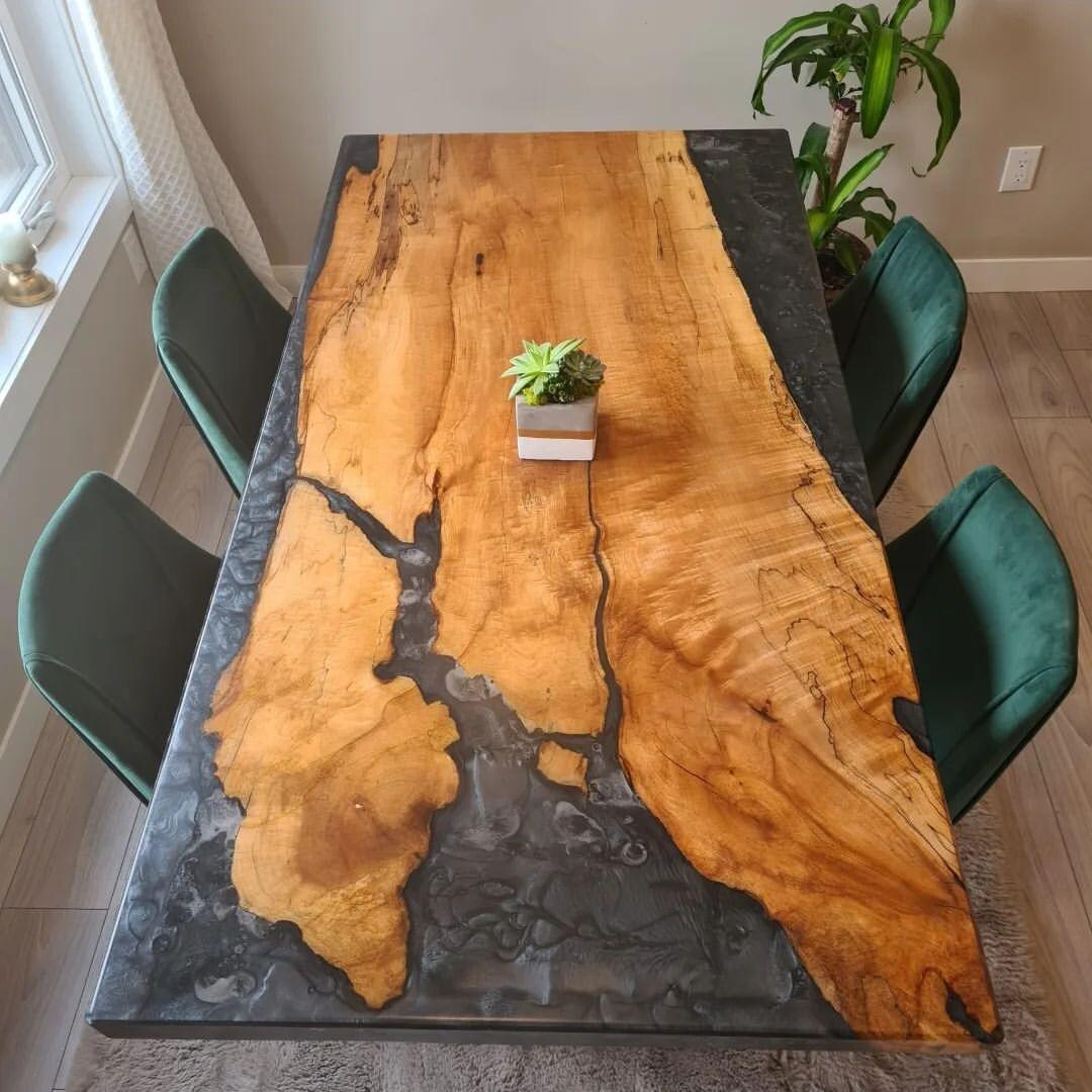 Custom Live Edge Epoxy River Dining Table: Rustic Modern Furniture - Etsy