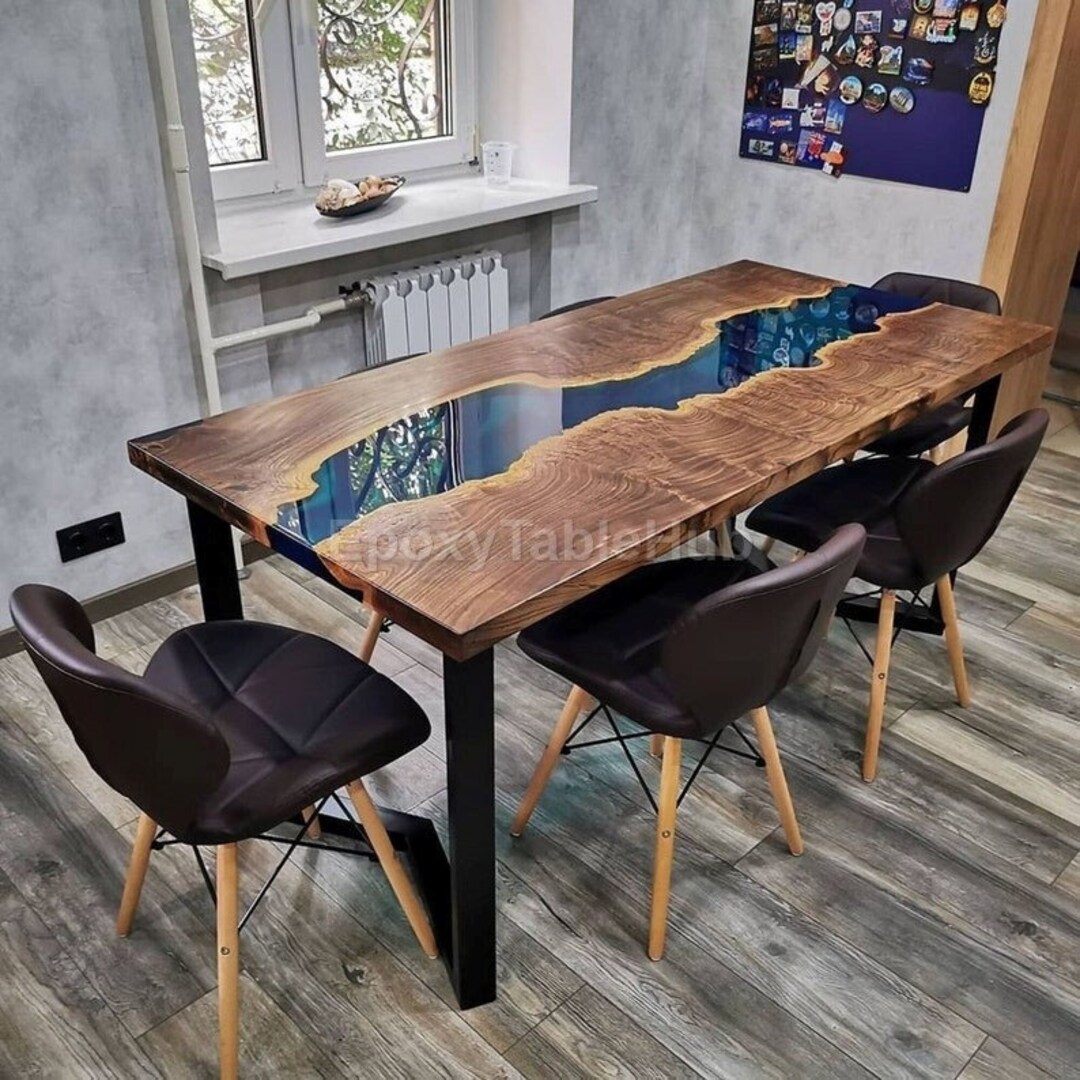 River Resin Table , Epoxy Wood River Table, Live Edge Resin Dining ...