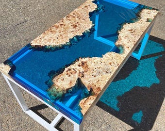 Handgemaakte Live Edge River-salontafel: decor hout epoxyhars