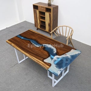 Handmade Walnut Live Edge Epoxy River Dining Table