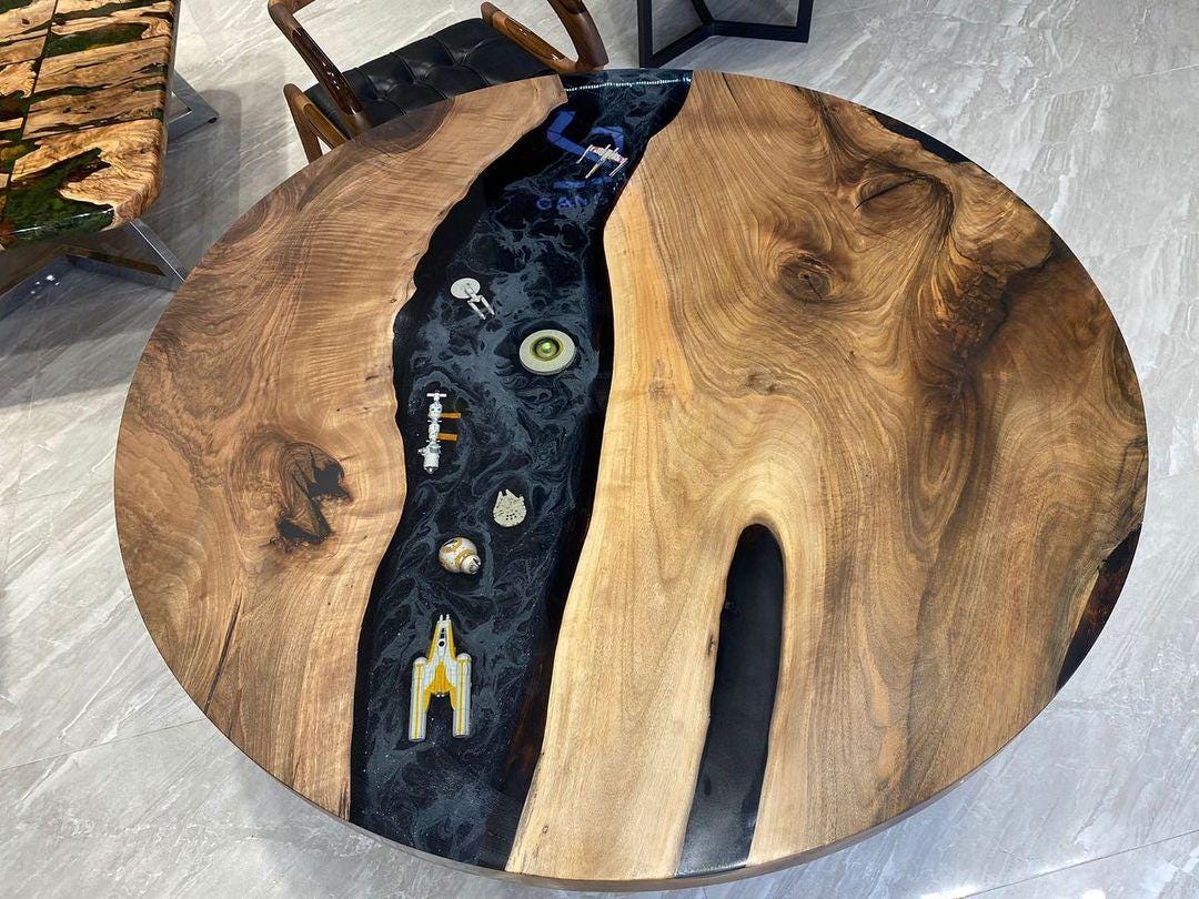 Handmade Epoxy Resin Round River Table: Live Edge Wood, Rustic Decor - Etsy