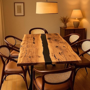 Black Epoxy River Dining Table | Live Edge Wood Resin Table | Custom Walnut or Oak Epoxy Table | Modern Handmade Furniture | Office Desk top