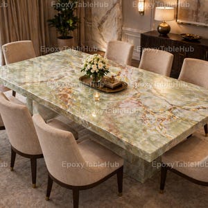 Luxury Green Onyx Dining Table Natural Stone Table Modern Marble Dining Table Statement Dining Room Furniture Green Onyx Marble Dining Table