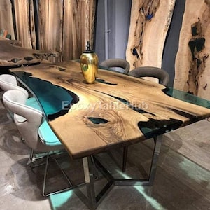 Handmade Epoxy River Dining Table: Live Edge Wood & Resin