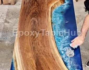 Epoxy tafel, eetkamer, bank, middelste tafelblad Live Edge Walnut Table, Custom Order, Epoxy Resin River Table, Natuurlijk hout ALLEEN TAFEL,